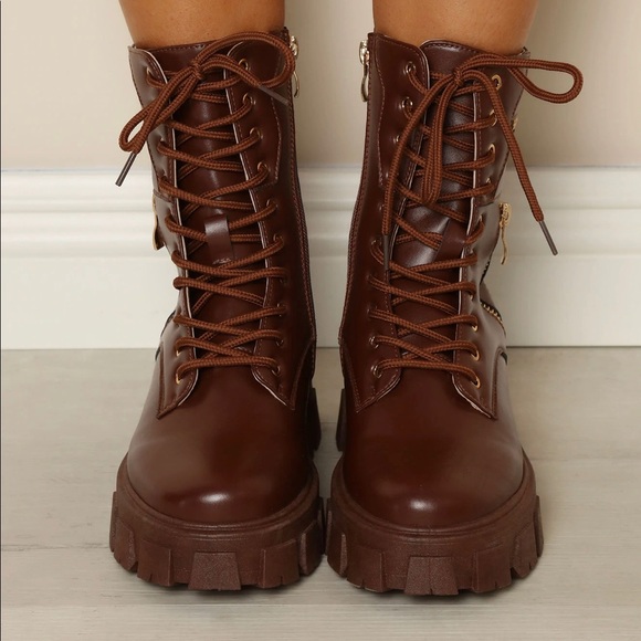 Fashion Nova Brown Lace Up Combat Boots 